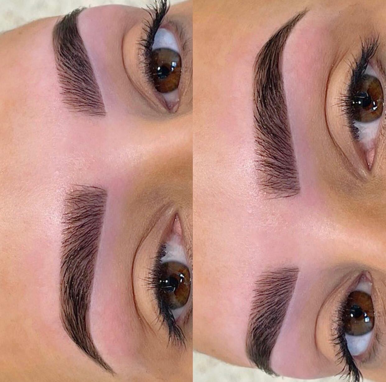 Before and after comparison of brow shaping on the same client