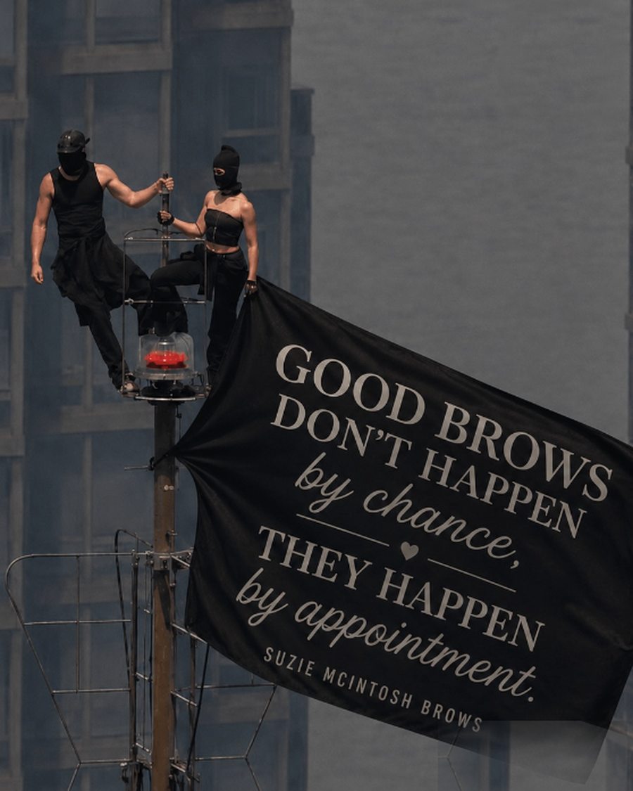 Studio banner reading good brows do not happen by chance, they happen by appointment