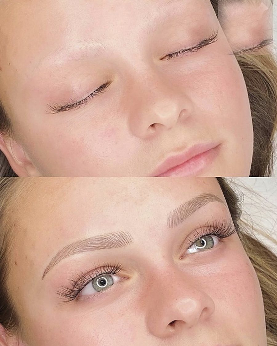 Before and after nano brows on a client, tattooed by Zar